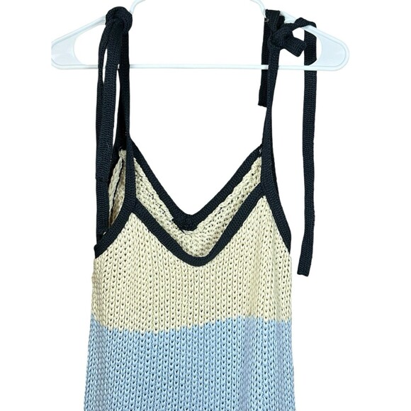 ZARA Crochet Knit Midi Dress S Blue Striped Tie Shoulder Boho Beach Resort NWT - Picture 7 of 15